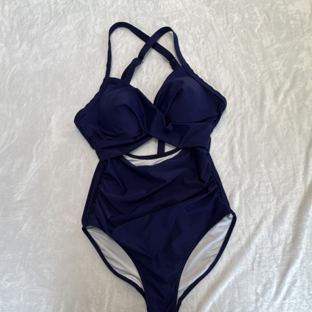 EOMENIE One Piece Swimsuit Navy Blue Size S Adjustable Strap Padded